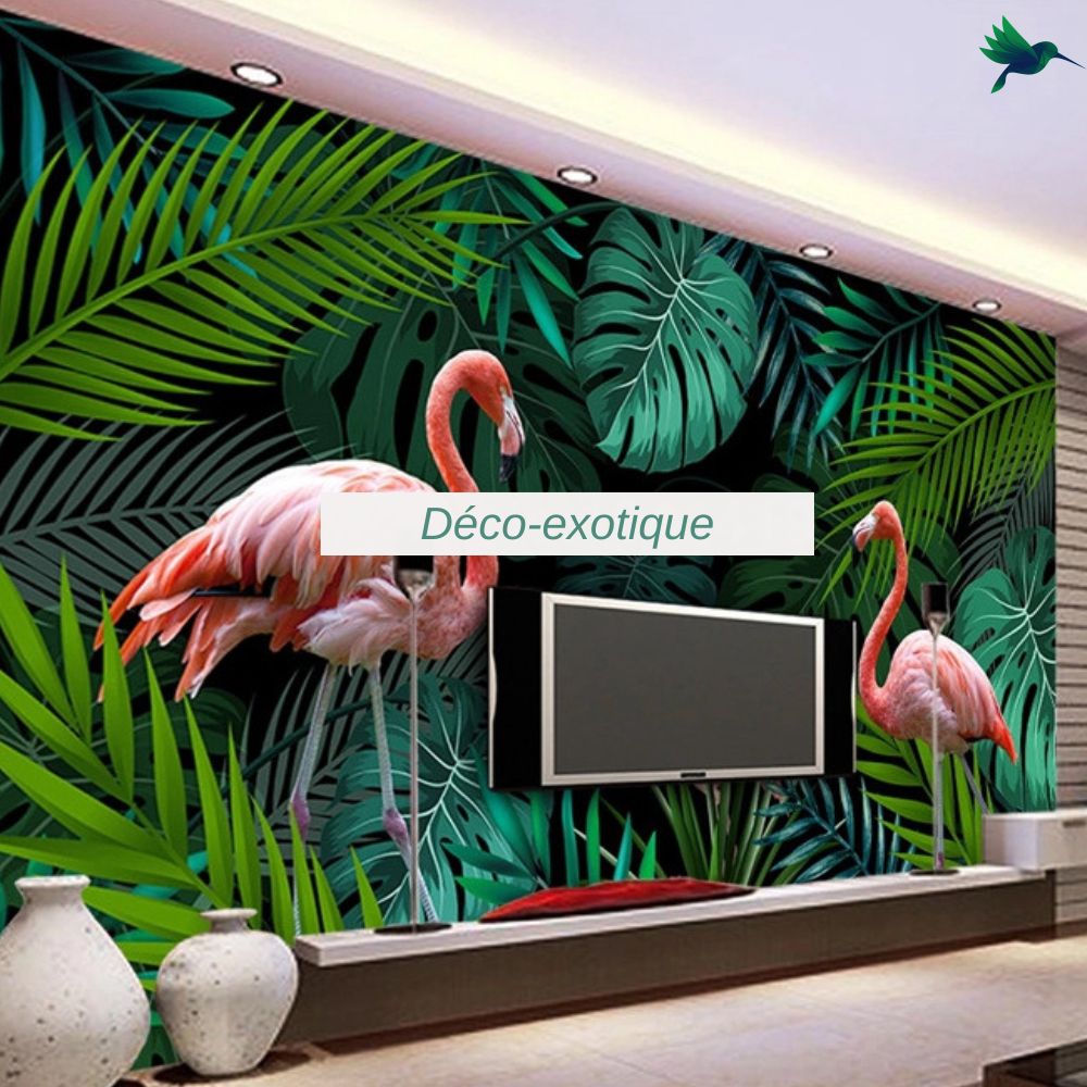 Papier peint Jungle Flamant rose Déco-exotique.fr