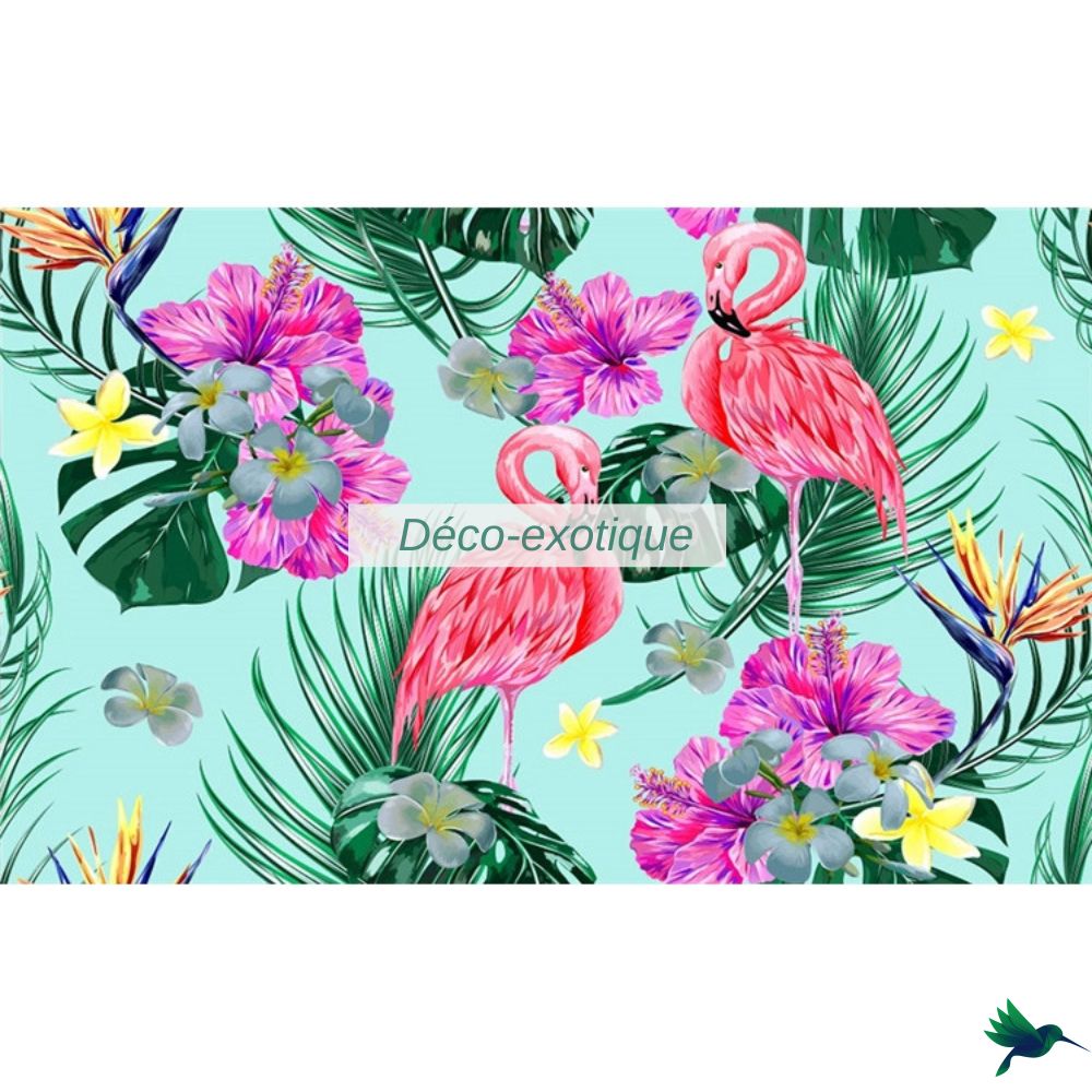 Papier peint turquoise Flamant rose Déco-exotique.fr