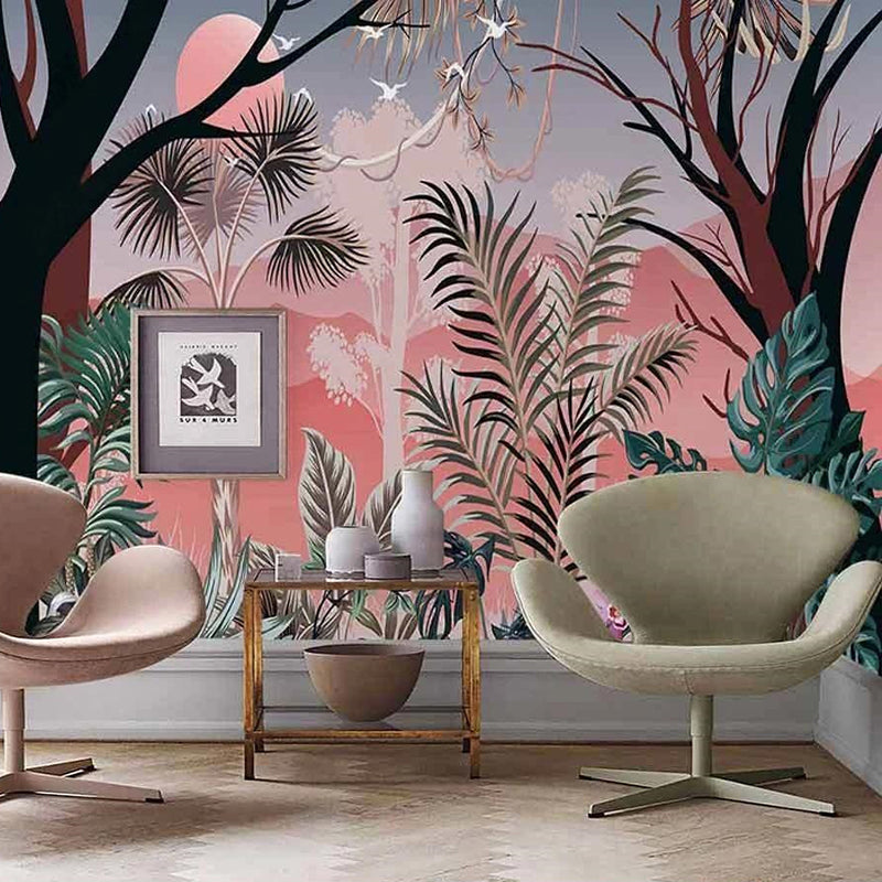 Papier peint Jungle vert et rose Déco-exotique.fr