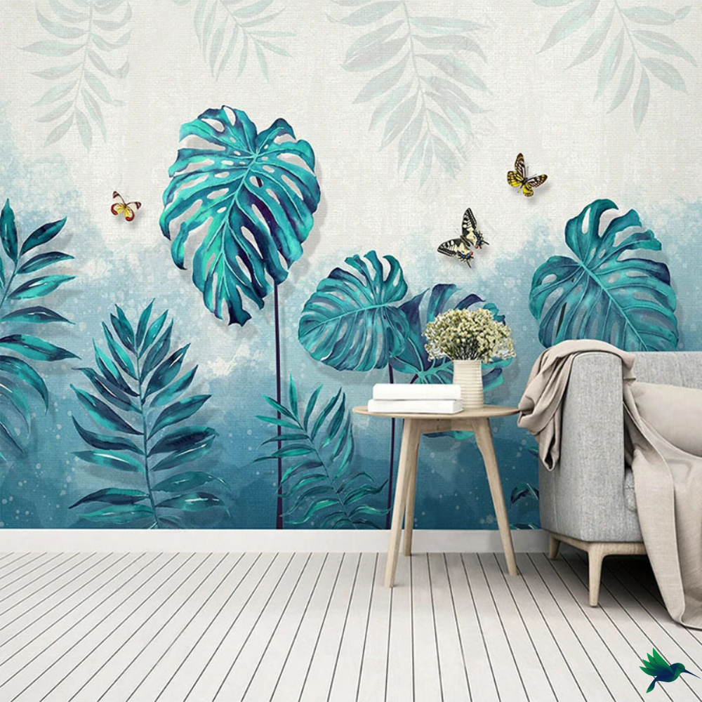 Papier peint Monstera bleu Déco-exotique.fr