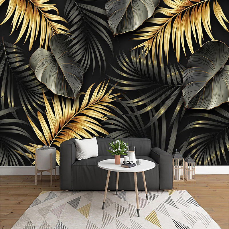 Papier peint Tropical noir doré Déco-exotique.fr