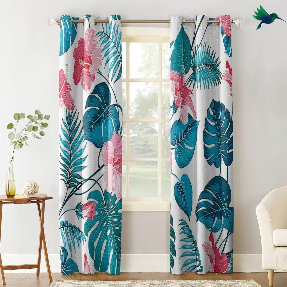 Rideau Tropical bleu et rose Déco-exotique.fr