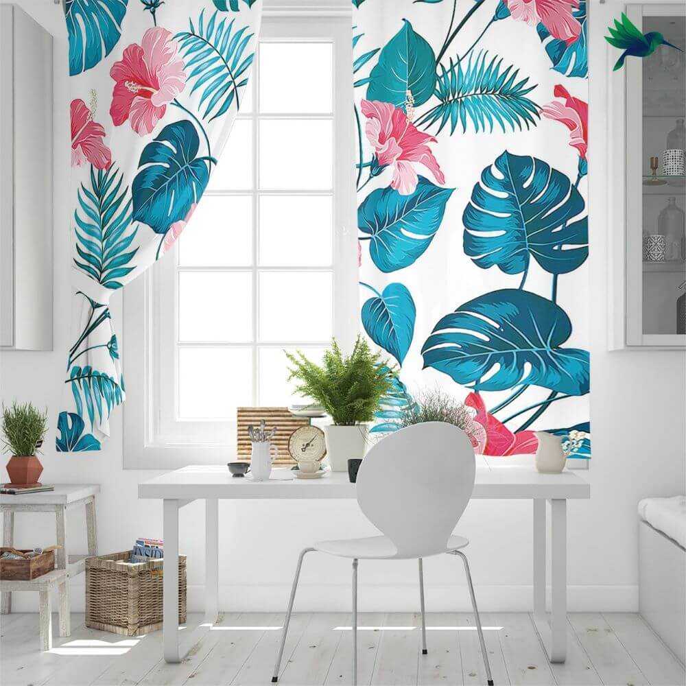 Rideau Tropical bleu et rose Déco-exotique.fr