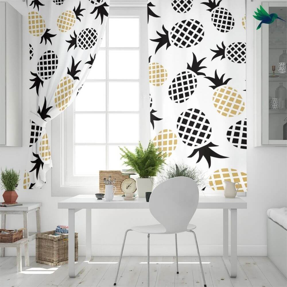 Rideaux Ananas Noir et Blanc Déco-exotique.fr