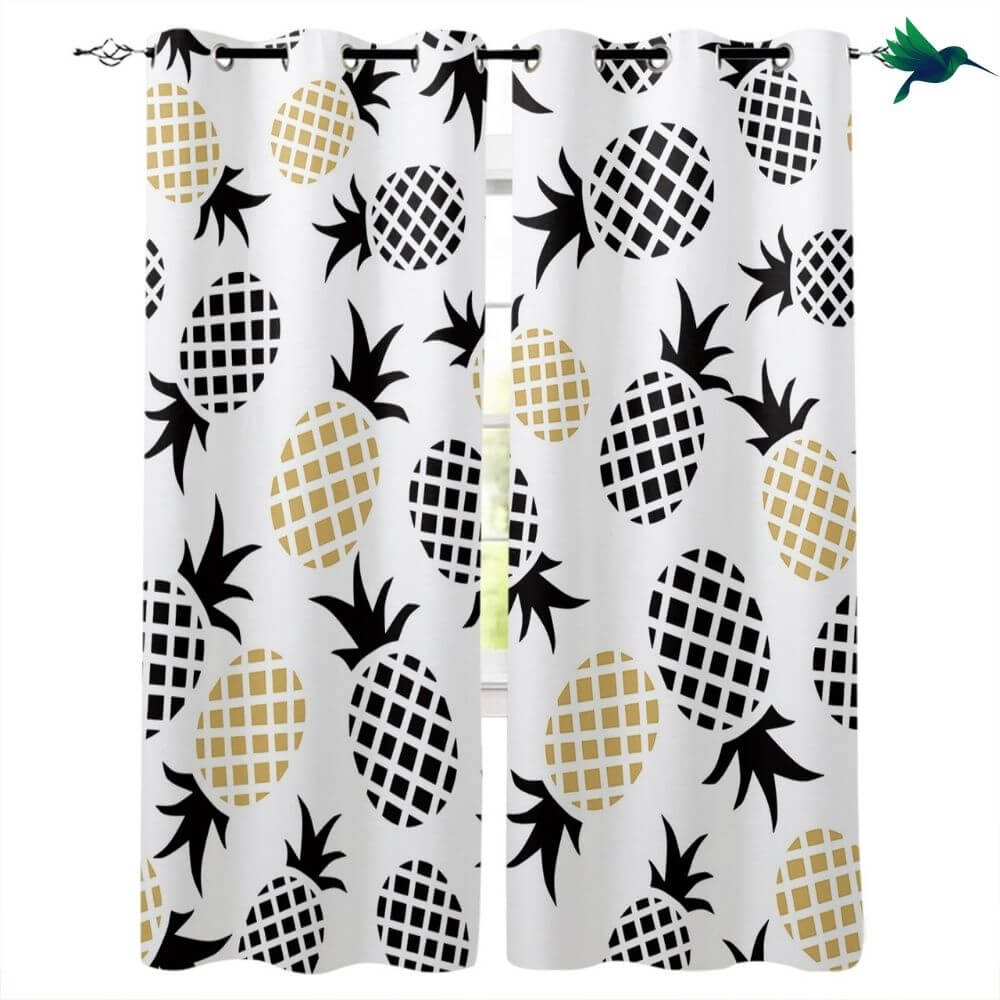 Rideaux Ananas Noir et Blanc Déco-exotique.fr