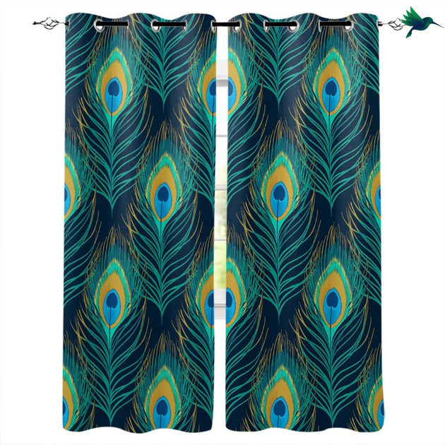 Rideaux Occultants Salon - Motif Plumes De Paon 3D - 2 Panneaux 140x245 Cm - Style Minimaliste - 11