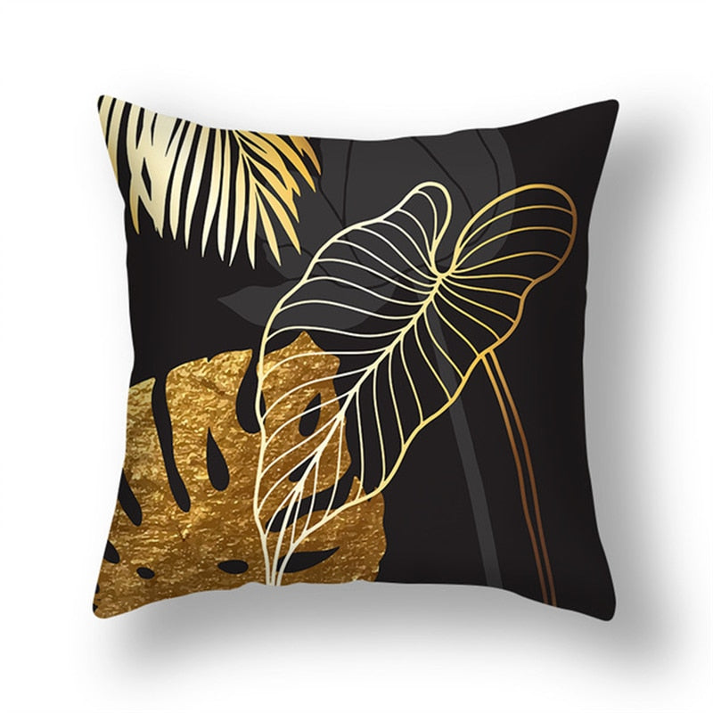 Coussin Tropical noir et or Déco-exotique.fr