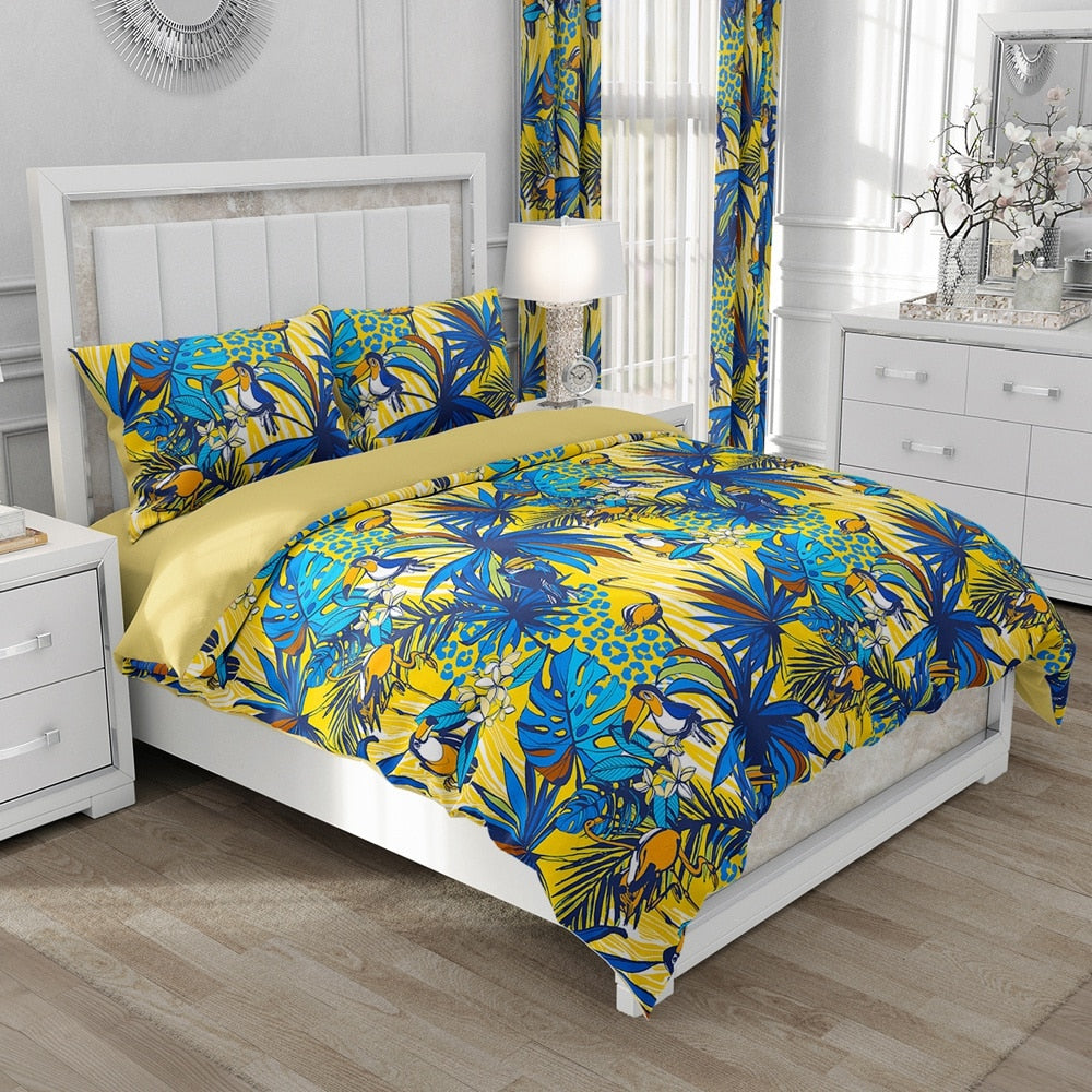 Housse de couette Jungle bleu et jaune Déco-exotique.fr