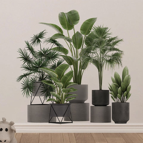 Autocollants Muraux 3d Plante Verte En Pot, 4 Pièces/ensemble
