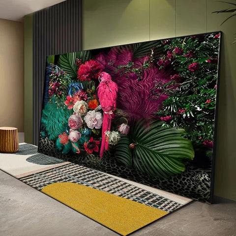 panthère perroquet plante tropicale décoration murale paysage