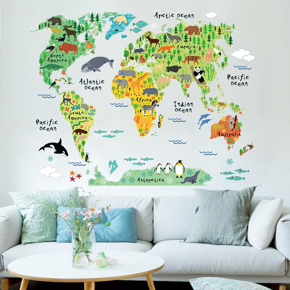 Carte du Monde Animaux Stickers Déco-exotique.fr