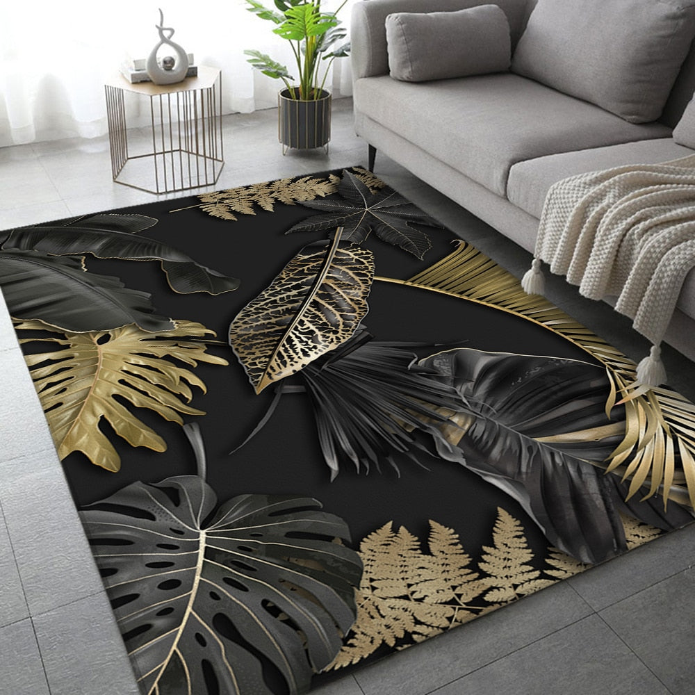 Tapis Jungle Noir et Or Déco-exotique.fr
