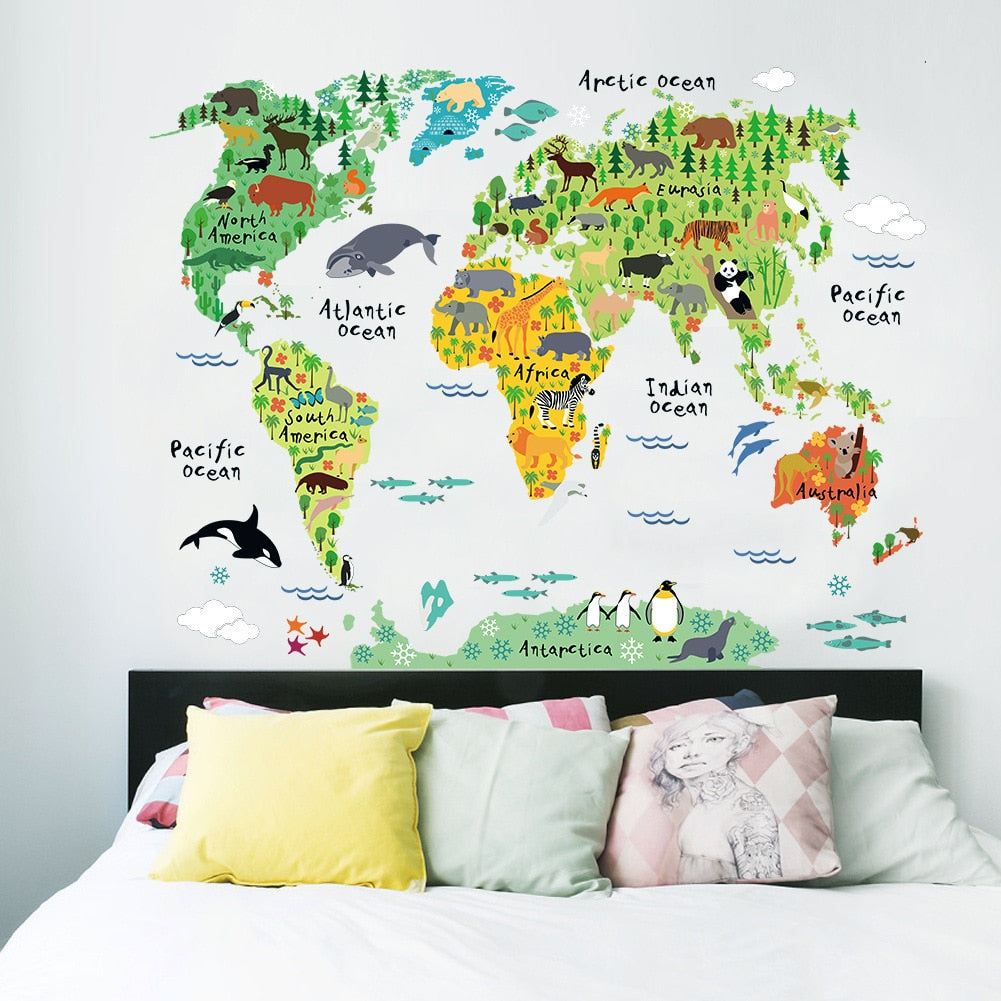 Carte du Monde Animaux Stickers Déco-exotique.fr