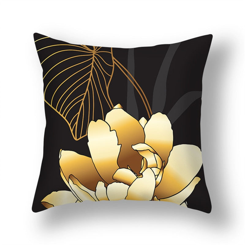 Coussin Tropical noir et or Déco-exotique.fr