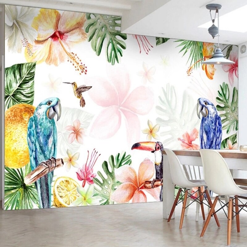 Papier peint Tropical avec oiseaux Déco-exotique.fr