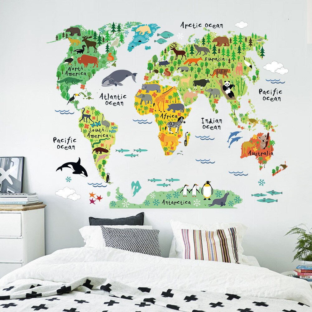 Carte du Monde Animaux Stickers Déco-exotique.fr