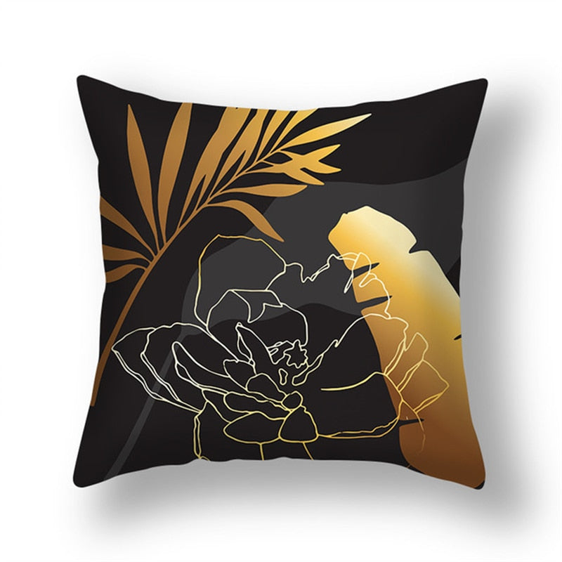 Coussin Tropical noir et or Déco-exotique.fr