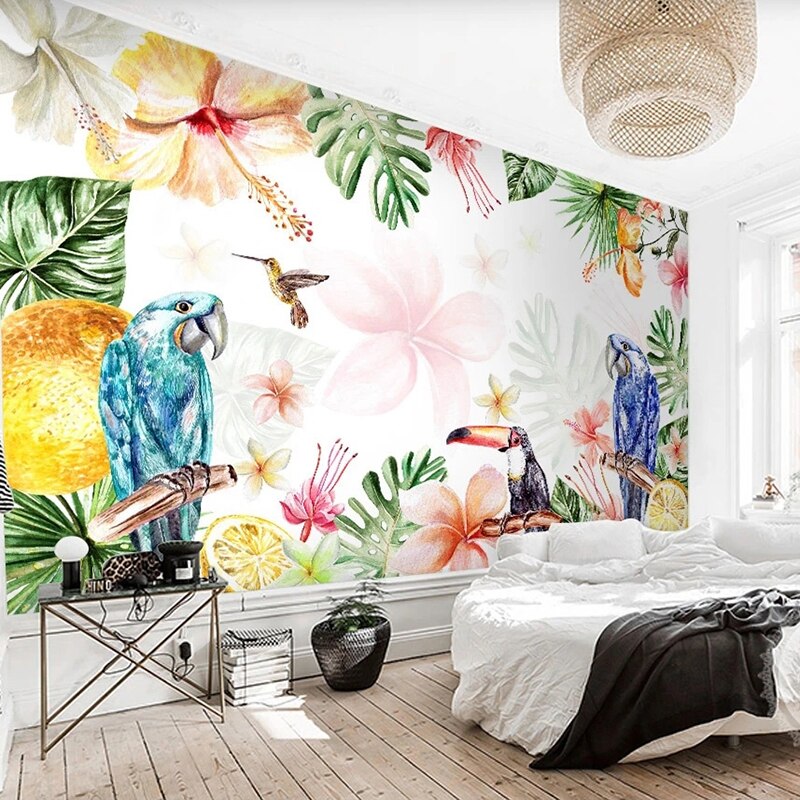 Papier peint Tropical avec oiseaux Déco-exotique.fr