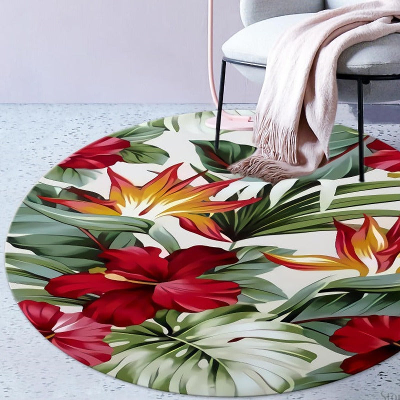 Tapis Jungle Hibiscus Rond Déco-exotique.fr